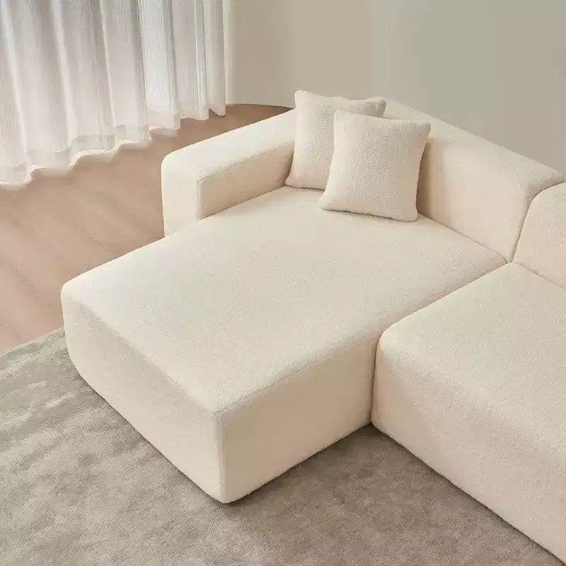 Divano Sezionale Modulare a L a 5 Posti in Tessuto di Lana di Agnello MAYEERTY con Chaise-Longue per Camera da Letto e Appartamento