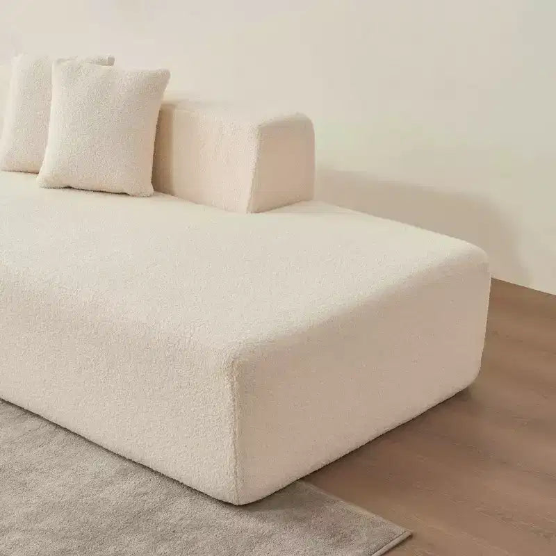 Divano Sezionale Modulare a L a 5 Posti in Tessuto di Lana di Agnello MAYEERTY con Chaise-Longue per Camera da Letto e Appartamento