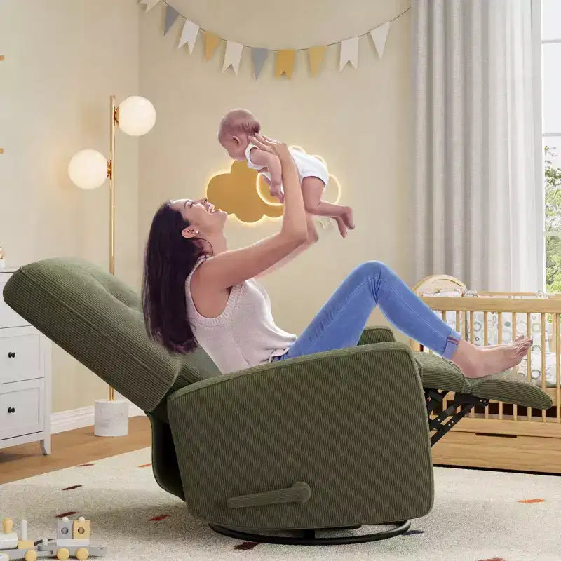 Garvee Poltrona Reclinabile Girevole a 360° per Adulti, Dondolo per Culla per Soggiorno, Camera da Letto, Ufficio, Lino