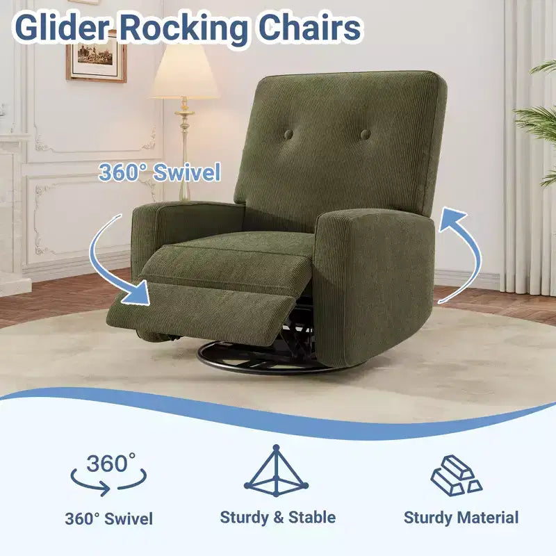 Garvee Poltrona Reclinabile Girevole a 360° per Adulti, Dondolo per Culla per Soggiorno, Camera da Letto, Ufficio, Lino
