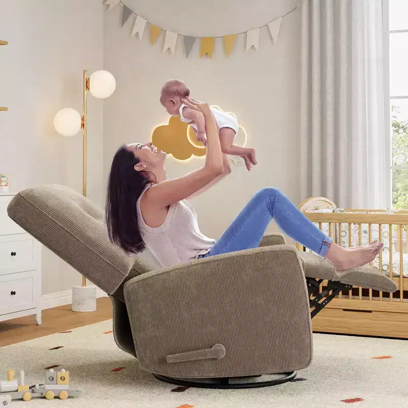 Garvee Poltrona Reclinabile Girevole a 360° per Adulti, Dondolo per Culla per Soggiorno, Camera da Letto, Ufficio, Lino