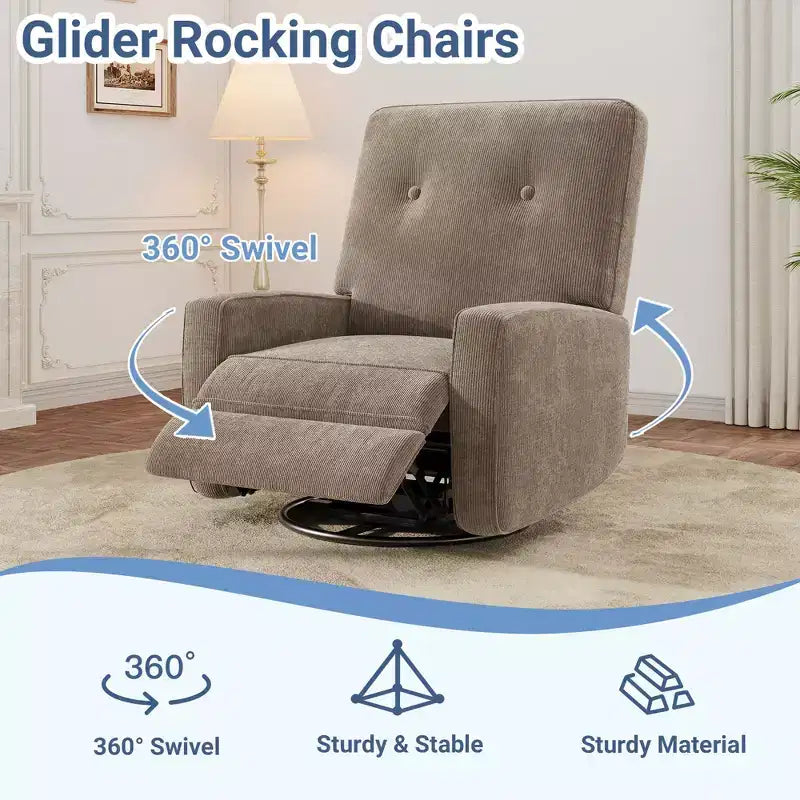 Garvee Poltrona Reclinabile Girevole a 360° per Adulti, Dondolo per Culla per Soggiorno, Camera da Letto, Ufficio, Lino