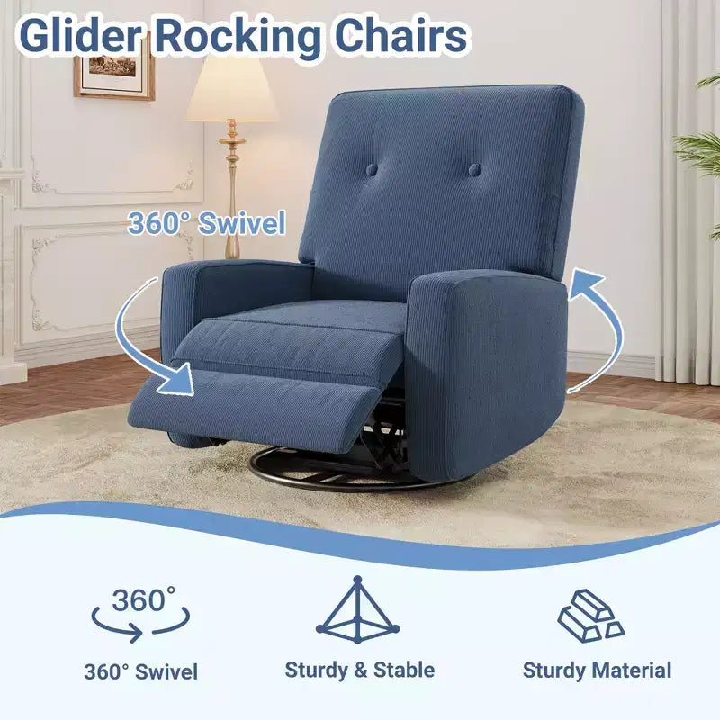 Garvee Poltrona Reclinabile Girevole a 360° per Adulti, Dondolo per Culla per Soggiorno, Camera da Letto, Ufficio, Lino