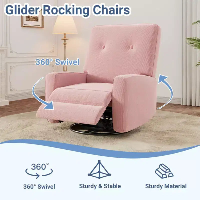 Garvee Poltrona Reclinabile Girevole a 360° per Adulti, Dondolo per Culla per Soggiorno, Camera da Letto, Ufficio, Lino