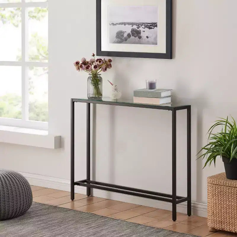 Console Darrin Narrow Mini avec plateau en miroir - Noir - SEI