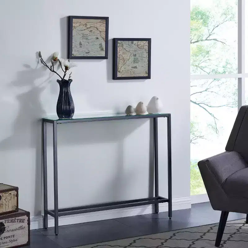 Console Darrin Narrow avec plateau miroir - Gris - SEI