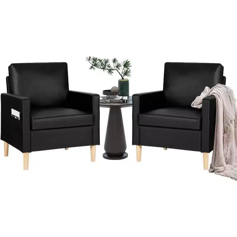 Fauteuil d'appoint en similicuir TYBOATLE, fauteuil de lecture rembourré de style moderne du milieu du siècle avec poches