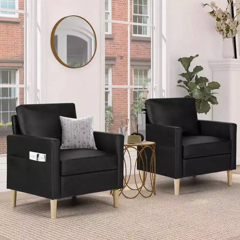 Fauteuil d'appoint en similicuir TYBOATLE, fauteuil de lecture rembourré de style moderne du milieu du siècle avec poches