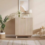 Mobile a Credenza Scanalato con Spazio Contenitore, Credenza a Buffet con 2 Ante, Mobile Contenitore a Credenza da Cucina con Ripiani per Soggiorno, Ingresso, Corridoio, Naturale