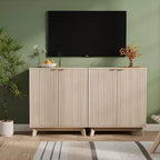 Mobile a Credenza Scanalato con Spazio Contenitore, Credenza a Buffet con 2 Ante, Mobile Contenitore a Credenza da Cucina con Ripiani per Soggiorno, Ingresso, Corridoio, Naturale