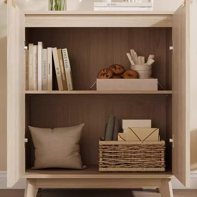 Mobile a Credenza Scanalato con Spazio Contenitore, Credenza a Buffet con 2 Ante, Mobile Contenitore a Credenza da Cucina con Ripiani per Soggiorno, Ingresso, Corridoio, Naturale