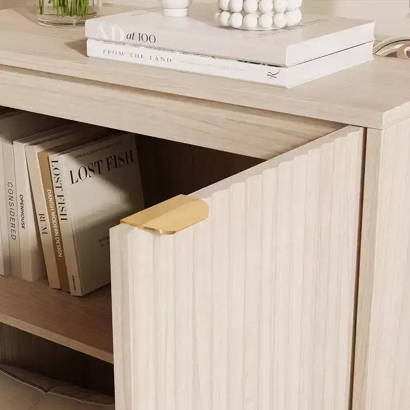 Mobile a Credenza Scanalato con Spazio Contenitore, Credenza a Buffet con 2 Ante, Mobile Contenitore a Credenza da Cucina con Ripiani per Soggiorno, Ingresso, Corridoio, Naturale