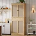 72 Tall Kitchen Pantry Cabinet, Freestanding Storage Cabinet with 4 Woven Panel Doors, Farmhouse Food Cabinet, for Kitchen, Dining Room