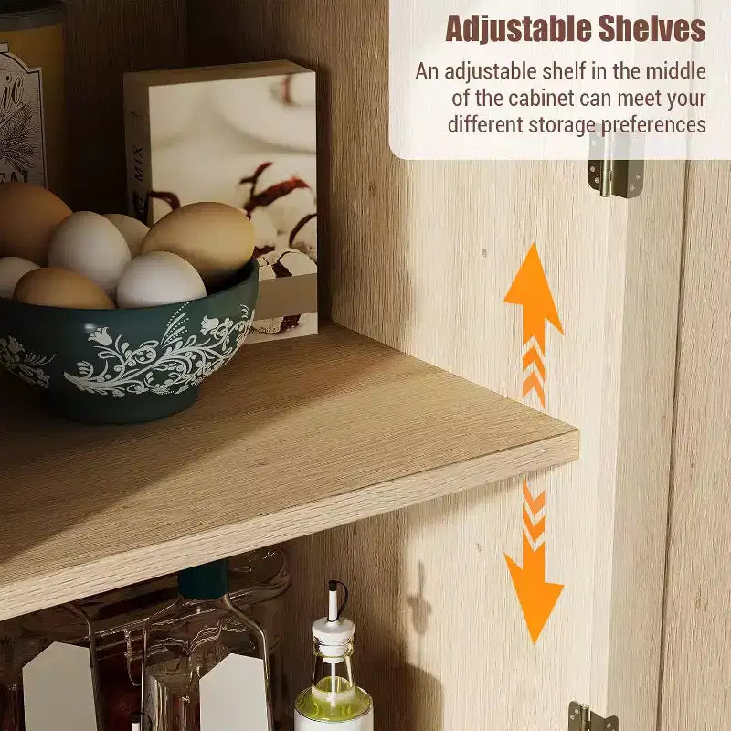 Meuble de cuisine autoportant de 183 cm de haut avec 4 portes à panneaux tissés, style rustique, pour cuisine, salle à manger