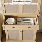 Meuble de cuisine autoportant de 183 cm de haut avec 4 portes à panneaux tissés, style rustique, pour cuisine, salle à manger