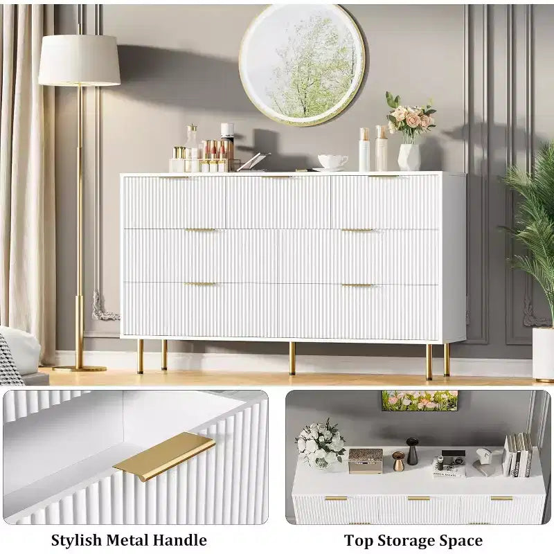 Cassettiera a 7 cassetti per camera da letto, cassettiera moderna in legno per armadio, con maniglia dorata, organizer per mobili da camera da letto, per soggiorno, corridoio