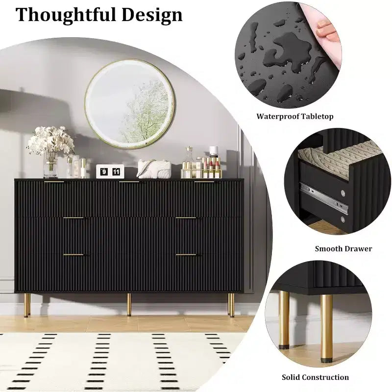 Cassettiera a 7 cassetti per camera da letto, cassettiera moderna in legno per armadio, con maniglia dorata, organizer per mobili da camera da letto, per soggiorno, corridoio