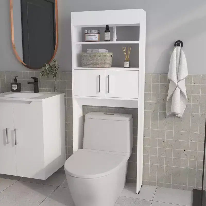 Chic Crate-Over-the-Toilet 2-Door Bathroom Cabinet  White Shelf Storage | Space-Saving Design