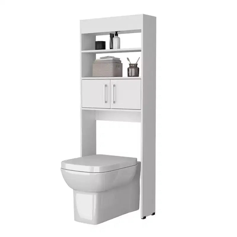Elegante mobiletto da bagno salvaspazio a 2 ante sopra il WC | Scaffale portaoggetti bianco