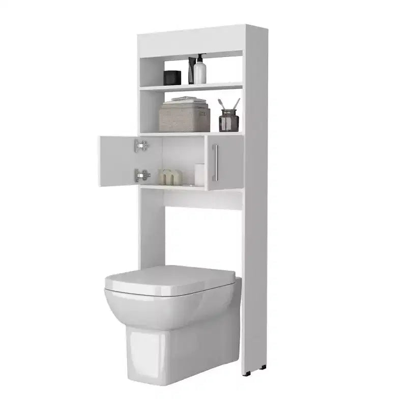 Elegante mobiletto da bagno salvaspazio a 2 ante sopra il WC | Scaffale portaoggetti bianco