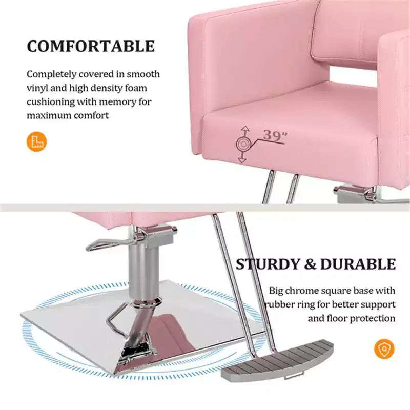 Poltrona da salone da parrucchiere idraulica resistente Karl Home rosa con dettagli diamantati