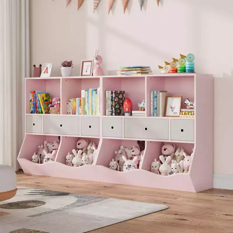Organizzatore portaoggetti giocattoli a 3 livelli con cassetti e 4 scomparti - Libreria autoportante per bambini per sala giochi, cameretta, asilo