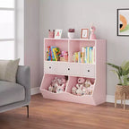 Organizzatore portaoggetti giocattoli a 3 livelli con cassetti e 4 scomparti - Libreria autoportante per bambini per sala giochi, cameretta, asilo