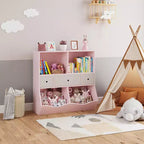 Organizzatore portaoggetti giocattoli a 3 livelli con cassetti e 4 scomparti - Libreria autoportante per bambini per sala giochi, cameretta, asilo