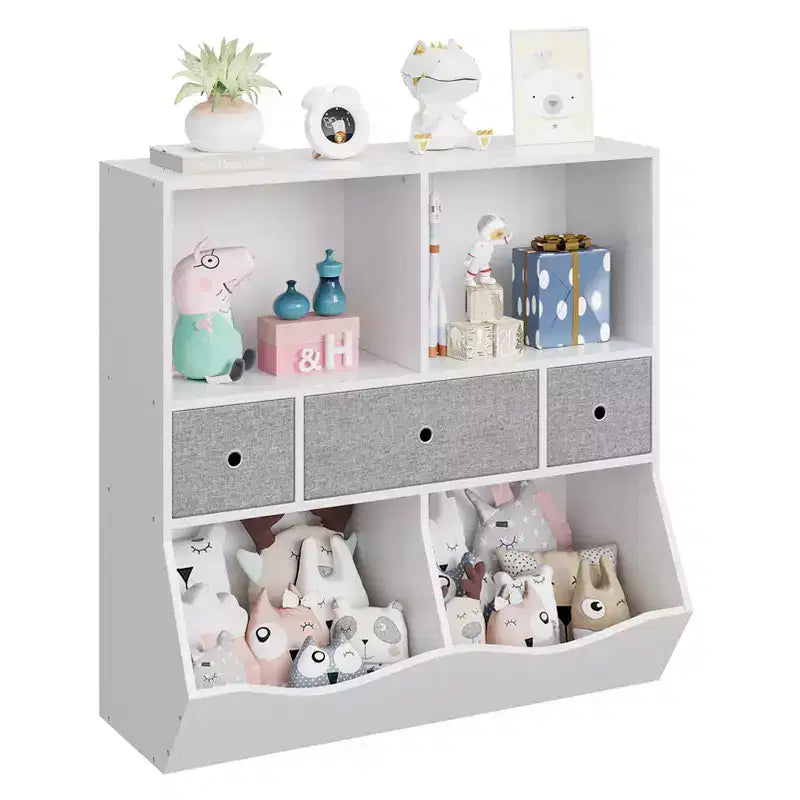 Organizzatore portaoggetti giocattoli a 3 livelli con cassetti e 4 scomparti - Libreria autoportante per bambini per sala giochi, cameretta, asilo