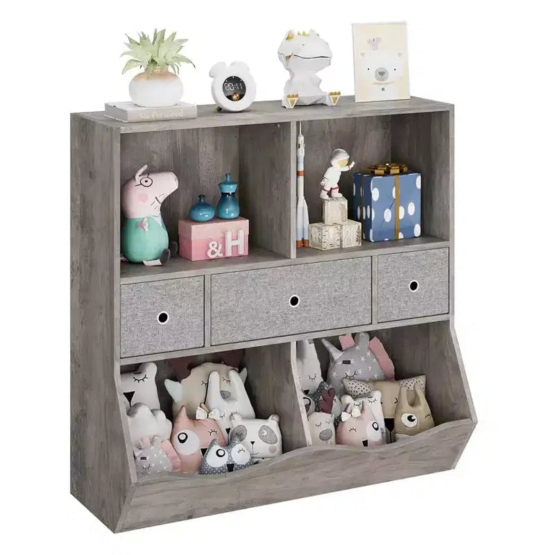 Organizzatore portaoggetti giocattoli a 3 livelli con cassetti e 4 scomparti - Libreria autoportante per bambini per sala giochi, cameretta, asilo