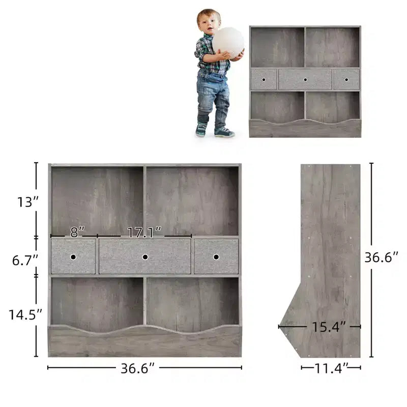 Organizzatore portaoggetti giocattoli a 3 livelli con cassetti e 4 scomparti - Libreria autoportante per bambini per sala giochi, cameretta, asilo
