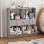3-Tier Toy Storage Organizer with Drawers & 4 Cubbies - Freestanding Kids Bookcase for Playroom, Nursery, Kindergarten