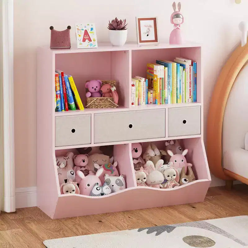 Organizzatore portaoggetti giocattoli a 3 livelli con cassetti e 4 scomparti - Libreria autoportante per bambini per sala giochi, cameretta, asilo