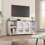 Mobile TV Rustico da 71", Mobile Porta TV Moderno con Ante in Vetro Ondulato, Mobile TV Aperto, Console Multimediale, per Soggiorno, Camera da Letto