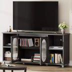 Mobile TV Rustico da 71", Mobile Porta TV Moderno con Ante in Vetro Ondulato, Mobile TV Aperto, Console Multimediale, per Soggiorno, Camera da Letto