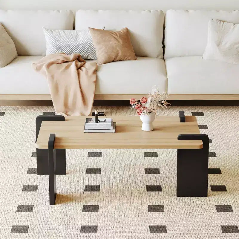 Tavolino da caffè in MDF color legno naturale, adatto a soggiorni e aree relax moderne e minimaliste