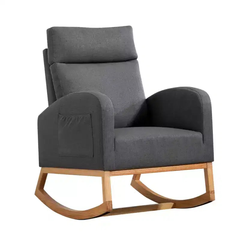 Nursery Glider Chair - Rocking Chair, Upholstered Nursery with Rubber Wood Legs, Comfy High Backrest, Side Pockets, Rocker Armchair for Living Room
