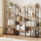 Libreria industriale a tre colonne con 11 ripiani regolabili, capacità di 45 kg/ripiano, telaio in acciaio e truciolato (Nero/Marrone)
