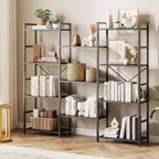 Libreria industriale a tre colonne con 11 ripiani regolabili, capacità di 45 kg/ripiano, telaio in acciaio e truciolato (Nero/Marrone)