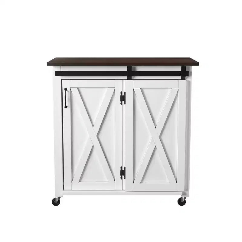 Leshire Barn-Door Kitchen Cart - White - SEI