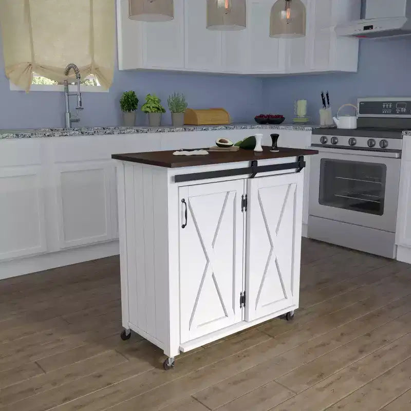 Carrello da cucina con ante scorrevoli Leshire – Bianco – SEI