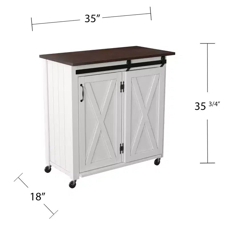 Carrello da cucina con ante scorrevoli Leshire – Bianco – SEI
