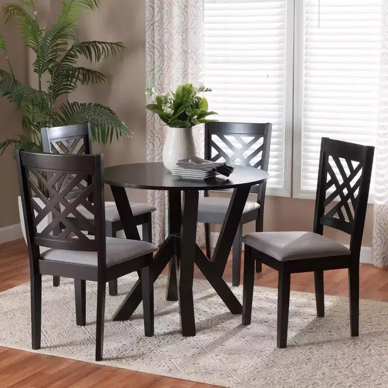 Baxton Studio Elise Modern Grey Fabric and Dark Brown Finished Wood 5-Piece Dining Set