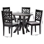 Set da pranzo 5 pezzi Baxton Studio Elise moderno in tessuto grigio e legno rifinito marrone scuro