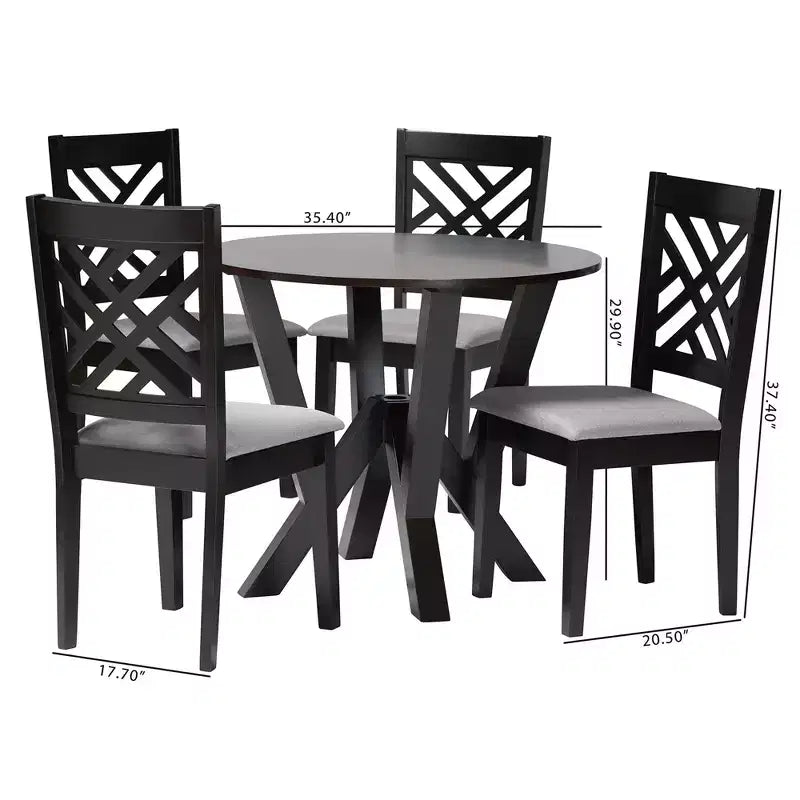 Set da pranzo 5 pezzi Baxton Studio Elise moderno in tessuto grigio e legno rifinito marrone scuro