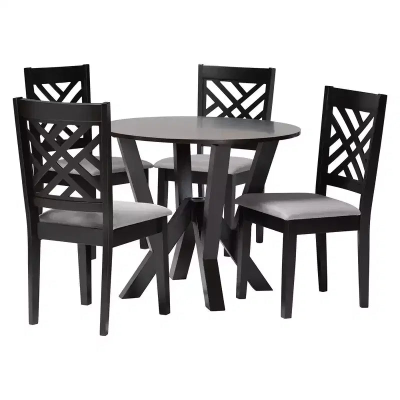 Set da pranzo 5 pezzi Baxton Studio Elise moderno in tessuto grigio e legno rifinito marrone scuro