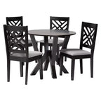 Set da pranzo 5 pezzi Baxton Studio Elise moderno in tessuto grigio e legno rifinito marrone scuro