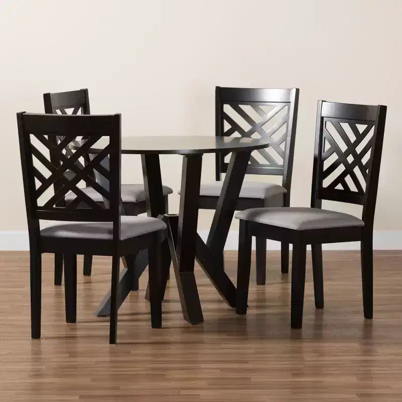 Set da pranzo 5 pezzi Baxton Studio Elise moderno in tessuto grigio e legno rifinito marrone scuro