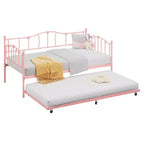 Lit de repos double en métal avec lit gigogne, Lit de jour double avec lit gigogne escamotable et tête de lit, Cadre de lit banquette en métal avec support à lattes en acier
