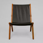Art Leon Modern Genuine leather Accent Sling Chair with Wood Frame, Armless, Black